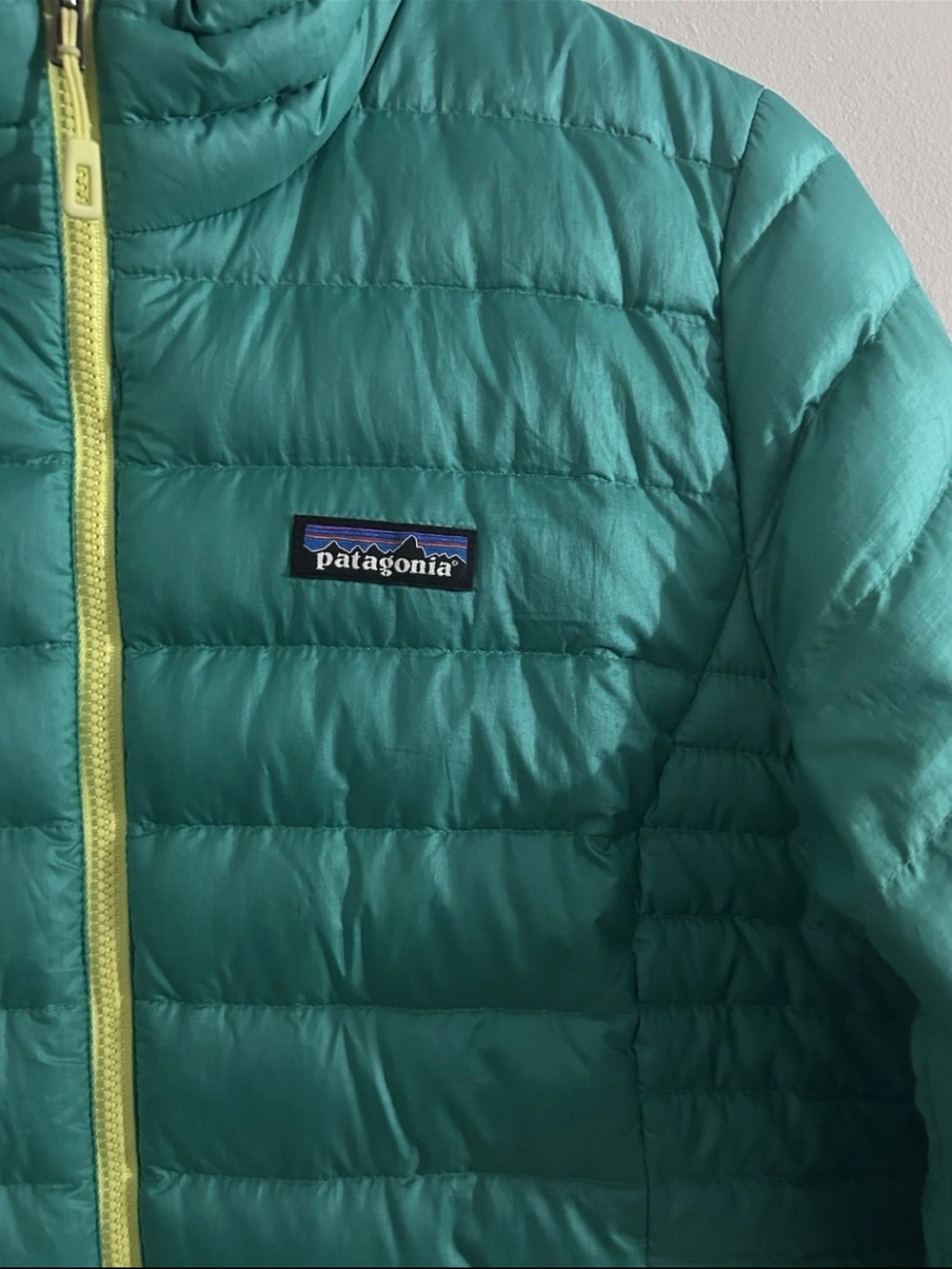 Patagonia Women’s Medium Goose Down Full Zip Puffer Sweater Jacket Emerald Green - Picture 4 of 12